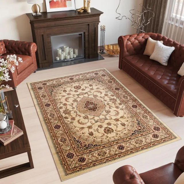 Tapiso Yesemek Vloerkleed Creme Klassiek Vintage Medaillon Frame Design Woonkamer Slaapkamer Tapijt Maat - 160x220