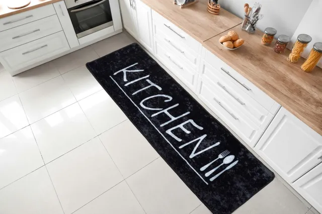 flycarpets Kitchen Wasbaar Keukenloper / Keukenmat - Zwart - Keuken Tapijt - 60x180 cm
