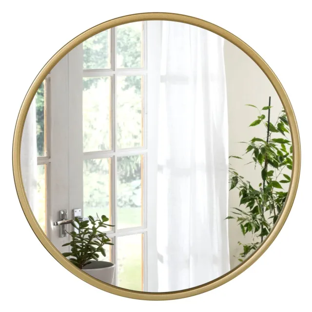 Famanu Ronde wandspiegel met gouden lijst, 40 cm, moderne hangspiegel voor badkamer, slaapkamer en woonkamer