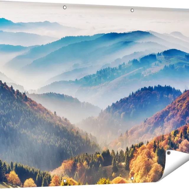 Gards Tuinposter Heuvel Landschap van het Zwarte Wout Bos - 120x90 cm - Tuindoek - Tuindecoratie - Wanddecoratie buiten - Tuinschilderij Multikleur