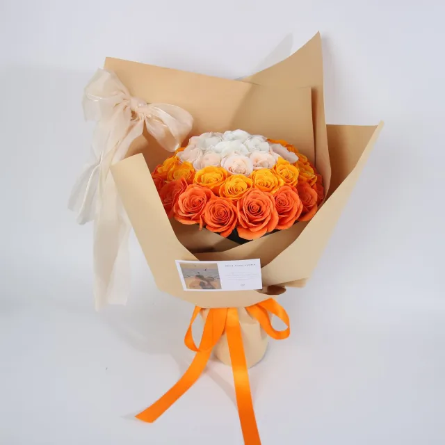 La Roselle Amsterdam Kunstrozenboeket Oranje & Ivoor – feestdagen boeket rozen - bloemen cadeau Ivoorwit, blushroze, goudgeel en oranje