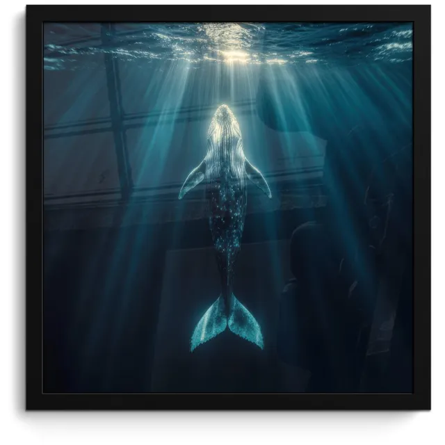 FrameYourWall Poster in lijst - Fotolijst 40x40 cm - Posters - Walvis - Water - Zonnestralen - Blauw - Posterlijst zwart - Decoratie - Wanddecoratie woonkamer - Muurdecoratie slaapkamer