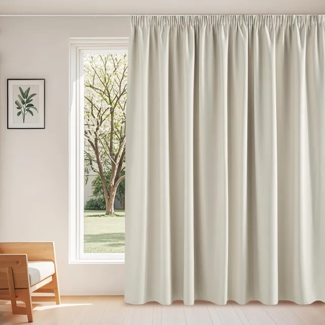 Unyqoos PONY DANCE Thermogordijn, warmte-isolerend, verduisteringsgordijnen met plooiband, set van 1, 245 x 300 cm (h x b), extra brede gordijnen voor railsysteem, woonkamer, gordijnen, ondoorzichtig Beige