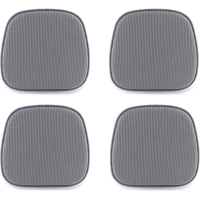 Famanu Set van 4 stoelkussens, 40 x 38 cm, zitkussen met geruite velvet hoes, antislip, wasbaar voor stoelen in kantoor, binnen en buiten, tuin, grijs
