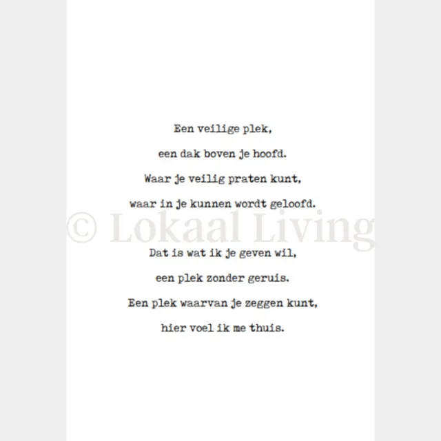 Lokaal Living a4 poster - gedicht - thuis zwart