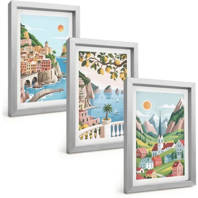 TULUP 4-Delige Schilderij Set - Schilderachtige landschappen met zee en citrusvruchten - 20 x 30 cm - Decoratieve Schilderijen - Woonkamer - Interieur - Woonkamer Decoratie Zilveren lijst