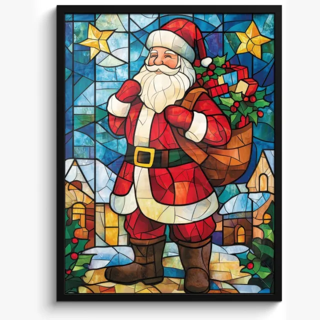 FrameYourWall Poster in lijst - Fotolijst 60x80 cm - Posters - Kerstman - Glas - Kleurrijk - Posterlijst zwart - Decoratie - Wanddecoratie woonkamer - Muurdecoratie slaapkamer - Kerstversiering - Kerstdecoratie voor binnen - Kerstmis