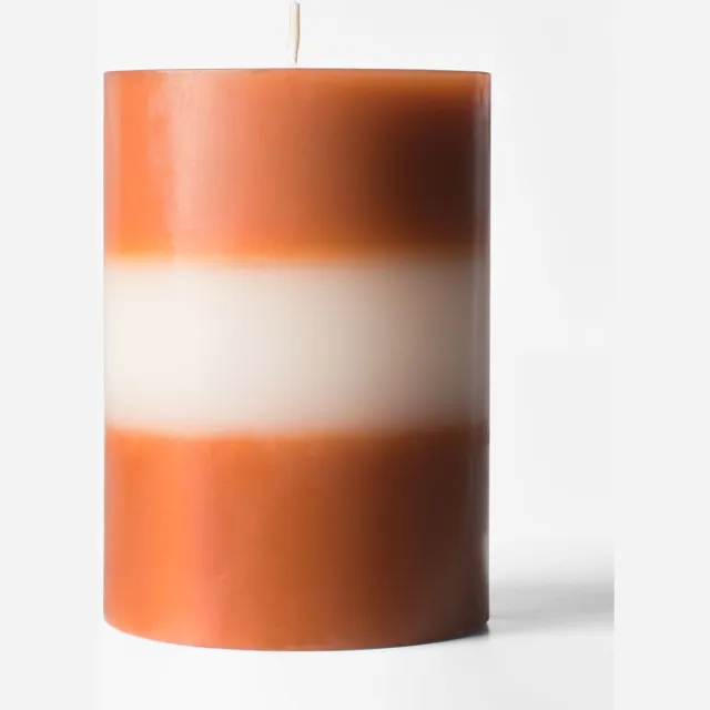 HEMA Stompkaarsen ⌀7x10cm strepen donkeroranje-ivoor (donkeroranje)