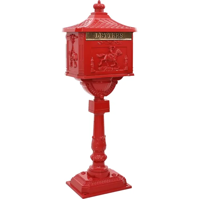 vidaXL Staande brievenbus Rood 42,5 x 29,5 x 117 cm Gegoten aluminium