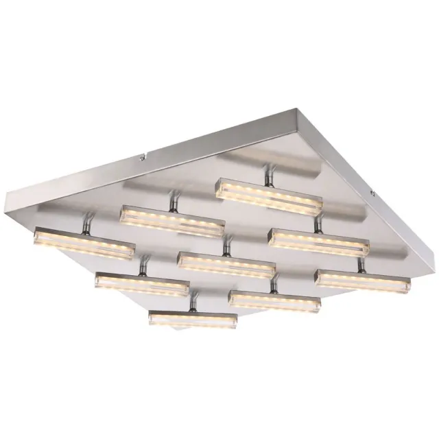 Globo Lighting Plafondlamp Woonkamerlamp Slaapkamerlamp, 9 vlammen Spots beweegbaar, satijn nikkel, LED 2,9W 1665Lm warm wit, LxBxH 55x55x9cm zilver