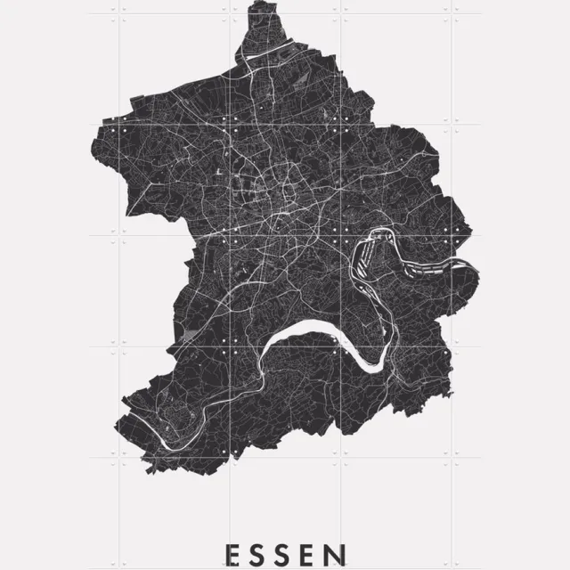 IXXI Essen City Map, Kunst in Kaart - 100 x 140 cm - Grote wanddecoratie en posters - Line art, Technische Tekening, Abstract, Minimalisme, Grafisch Zwart en wit / Monochroom / Zwart