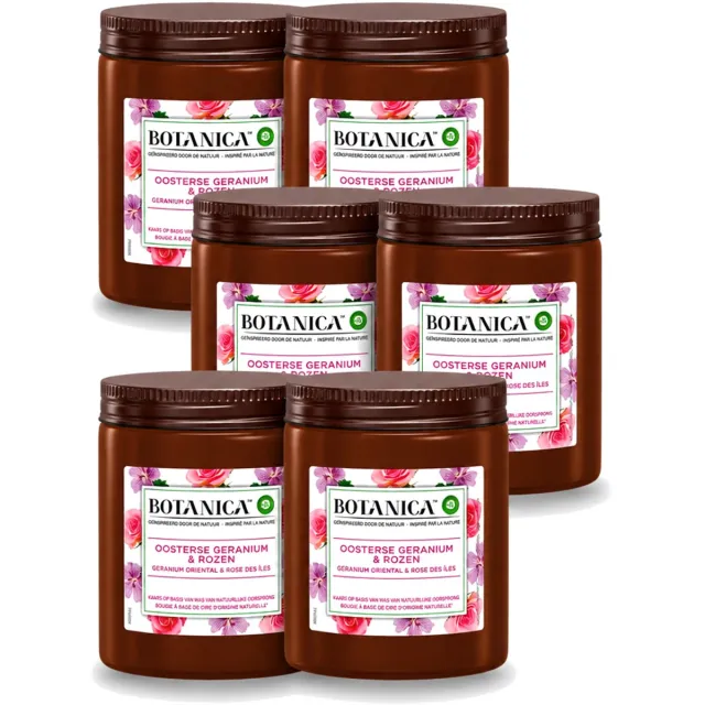 Air Wick 6 x Botanica by Air Wick - Geurkaars - Geranium & Rozen - 40 Uur Brandduur - Voordeelverpakking - 6 stuks Wit