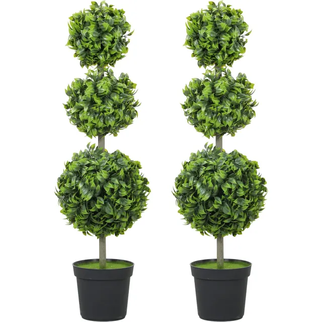 Homona Kunstplant - Set van 2 kogelbomen met 519 PE-bladeren - UV-bestendig - 100 cm hoog - Groen