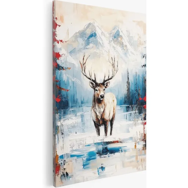 Saammp Canvas Schilderij - Hert in de winter - Abstract - Natuur - Dieren - 40x60 - Foto op canvas - Wanddecoratie - Muurdecoratie Woonkamer - Slaapkamer decoratie - Canvas Print Multicolor