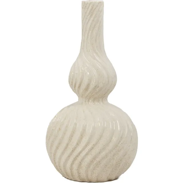 homebound by ky Aardewerk vaas curly beige | 21x21x46cm | bloemenvaas keramiek krullen off-white