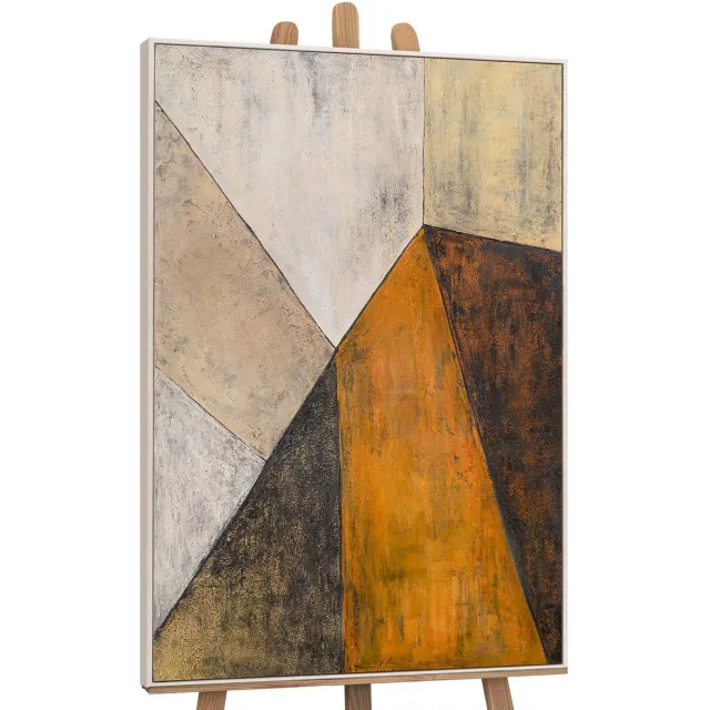 Canvas schilderij 140x100 cm handgeschilderd ontmoeting van vlakken – YS-Art Gallery – Lijst: Beige – Luxe wanddecoratie