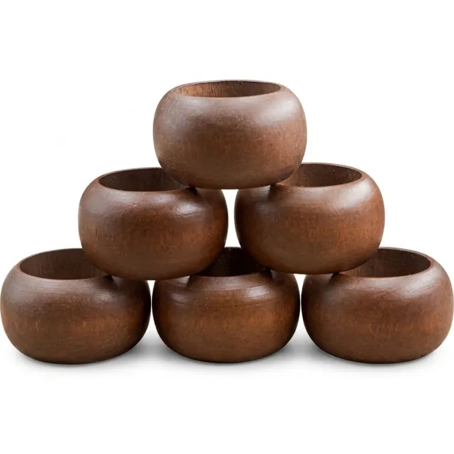 NUVEX Donkerbruine servetringen set van 6 stuks – houten servet ringen met ronde brede vorm – decoratieve servethouders voor eettafel diner kerst feest bruiloft banket en landelijke tafeldecoratie