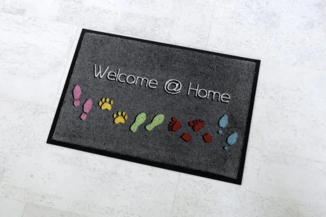 Joy @ Mat JoY@Mat Luxe indoor mat - Deurmat - Schoonloopmat - Droogloopmat - Hoogwaardig - Footprints - 40cmx60cm - Polyamide Grijs / Roze / Geel / Groen / Rood