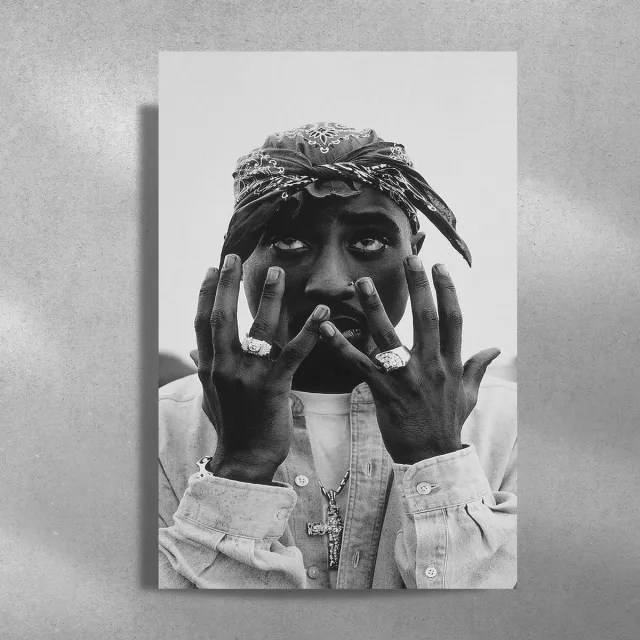 Luxe poster Tupac - 2pac - Metalen Poster - 40x60cm zwart