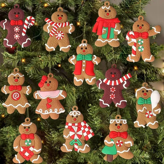 Daity 12-pack - Kerstboomversieringen in de vorm van een peperkoekmannetje, diverse kerstversieringen in de vorm van een peperkoekmannetje, kerstboomversieringen veelkleurig-2