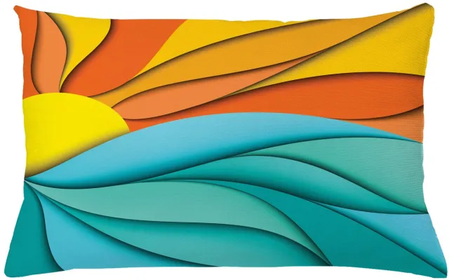 ABAKUHAUS Zon Sierkussenhoes, Abstract Sunset en Sunrise Concept met Oceaan Zee Golven Achtergrond, Decoratieve Rechthoekige Sierkussenhoes, 65 x 40 cm, Turquoise Oranje