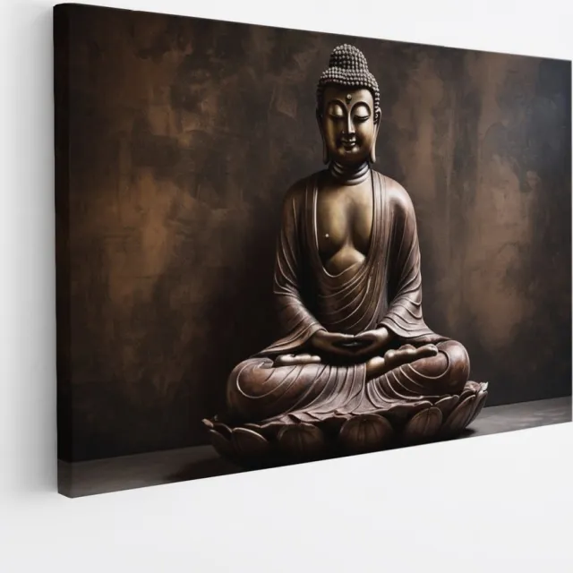 Saammp Canvas Schilderij - Boeddha - Brons - Religie - 45x30 - Foto op canvas - Wanddecoratie - Muurdecoratie Woonkamer - Canvas schilderijen Multicolor