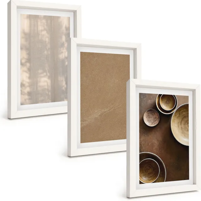 TULUP 3-Delige Schilderij Set - Structuren en texturen in een minimalistische stijl - 20x30 - Muurdecoratie - Wanddecoratie - Slaapkamer - Interieur Decoratie Witte lijst