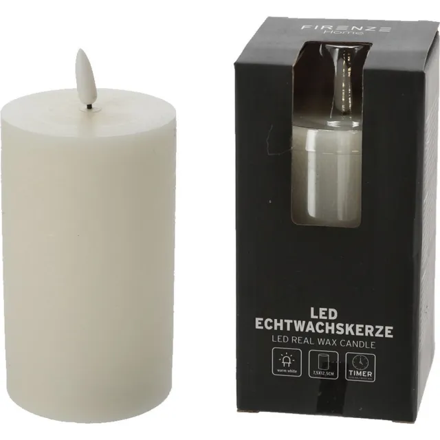 Firenze Home LED kaars - creme wit - D7,5 x H12,5 cm - met timer - stompkaarsen - sfeerkaarsen