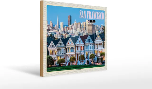 Femer Holzschild Reise 40x30cm San Francisco USA Victorian Houses
