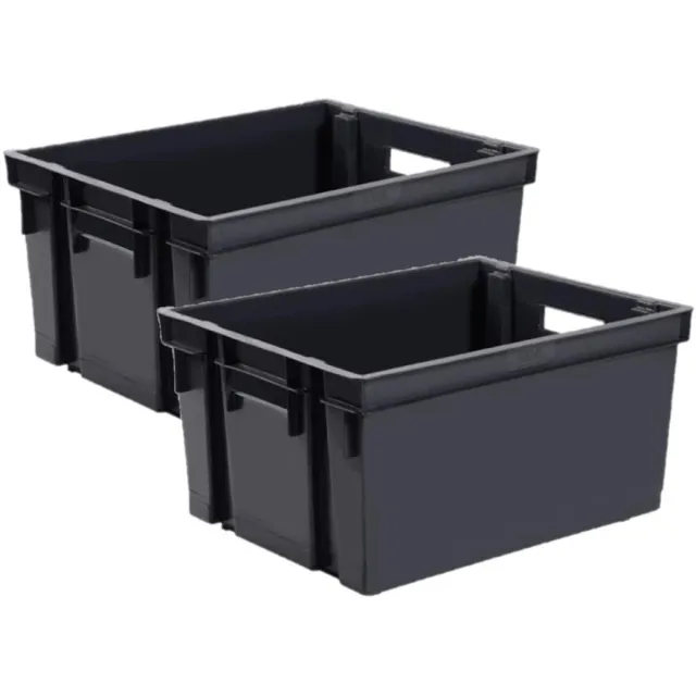 EDA Opbergkrat stapelbaar - 5x - kunststof - 30 Liter - L44 x B35 x H24 cm - zwart