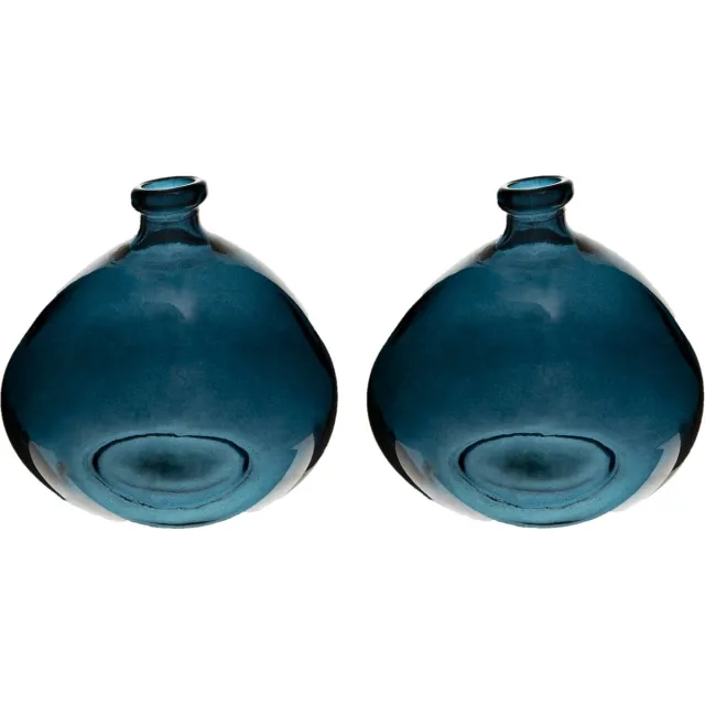 Atmosphera bloemenvaas Genua - 2x - Organische bol fles vorm - blauw glas - H22 x D21 cm