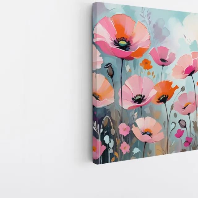 Saammp Canvas Schilderij - Roze Blauw - Bloemen - Abstract - 30x30 - Foto op canvas - Wanddecoratie - Muurdecoratie Woonkamer - Kantoor Decoratie