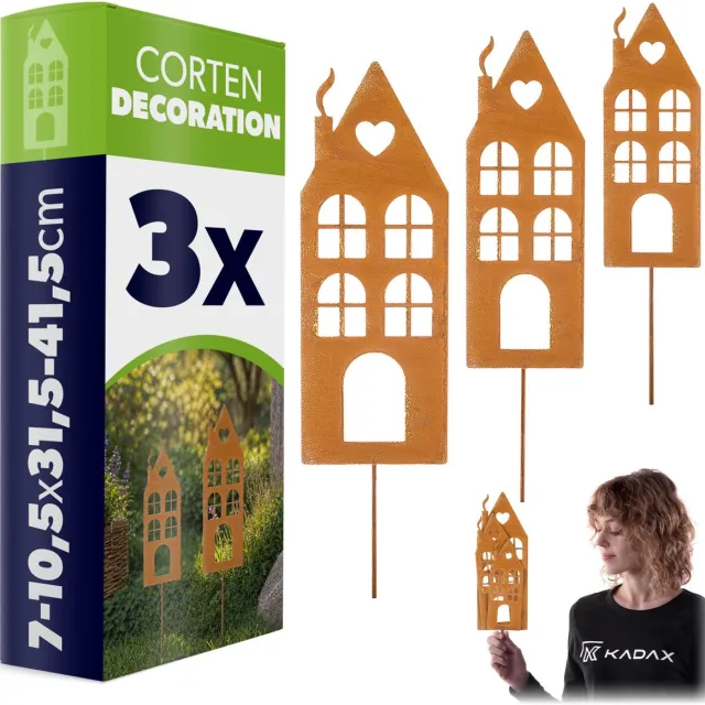 KADAX tuinpluggen van cortenstaal, set van 3, roestdecoratie voor in de tuin, roestvrijstalen tuindecoratie om in te pluggen, metalen roestplug, roestige tuindecoratie