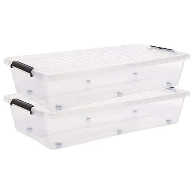5Five® 5Five opberg kist met deksel - 2x - Clip Box - 35 liter - 76 x 39 x 16 cm - kunststof - transparant - met wielen