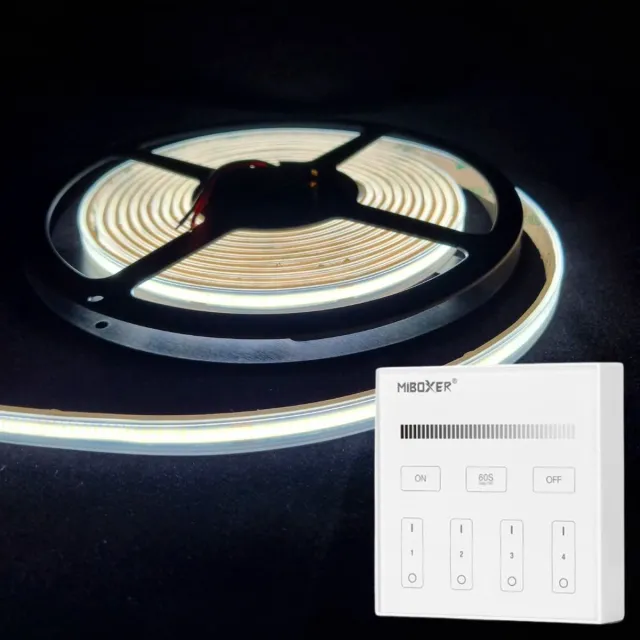 DiamantLED LED Strip COB - 10 Meter - Complete Set - 6000k - Koud Wit - 24V - IP65 Waterdicht - 480LED/m - Met Draadloze Mi-Light(MiBoxer) Touch Wandbediening(Wit)
