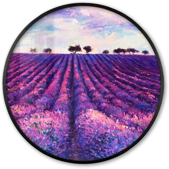 FrameYourWall Poster in lijst Rond - Fotolijst 60x60 cm - Posters - Olieverf - Schilderij - Bloemen - Ronde posterlijst zwart - Decoratie - Wanddecoratie woonkamer - Muurdecoratie slaapkamer Lavendel - Verf