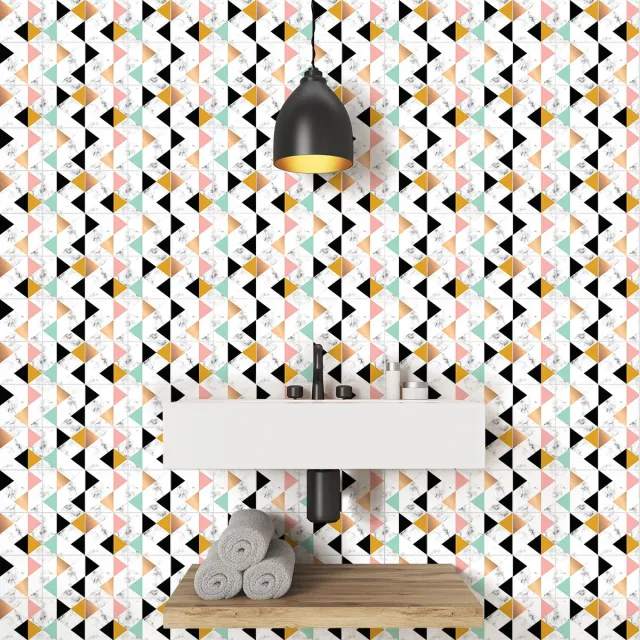 Ambiance Sticker Zelfklevende muurtegelstickers voor keuken en badkamer - 24 luxe cementtegelstickers met marmerlook - 24 stickers van 10x10 cm Multi color
