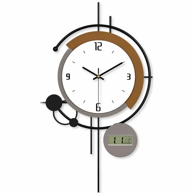 LUXALIVING Wandklok Modern Zwart/Wit 35 cm – Stil Uurwerk – Design Wandklok met Digitaal Display – Temperatuur & Datum – Industrieel