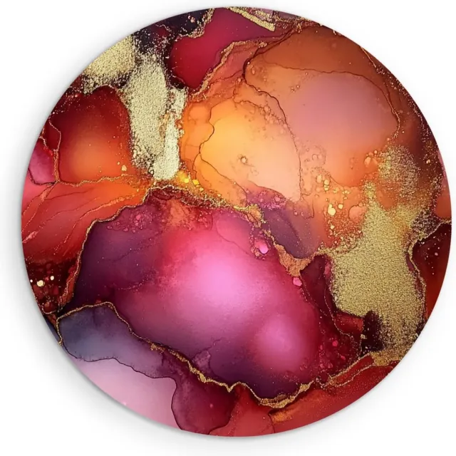 Saammp Forex Muurcirkel - Marmer Roze - Rood - Abstract kunstwerk - Ø 30 - Wandcirkel - Wanddecoratie Cirkel - Muurdecoratie Woonkamer - Slaapkamer decoratie - Rond Schilderij