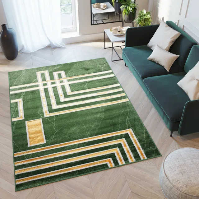 Tapiso Turmalin Vloerkleed Groen Laagpolig Interieur Tapijt Groen Goudkleur