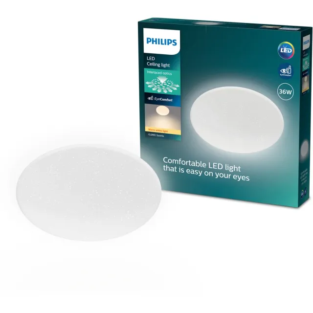 Philips Moire Plafondlamp - Glittereffect - Warmwit licht: 2700K - Diameter: 42 cm - 36W - Rond - Wit