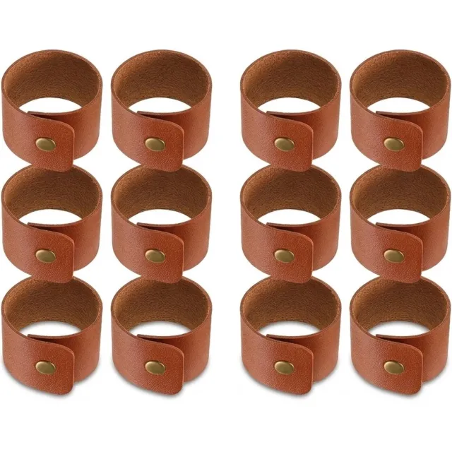 NUVEX Bruine servetringen set van 12 – imitatieleer servethouder ringen met goudkleurige knop – ronde servet houders – tafelaccessoires voor diner feest restaurant en tafeldecoratie