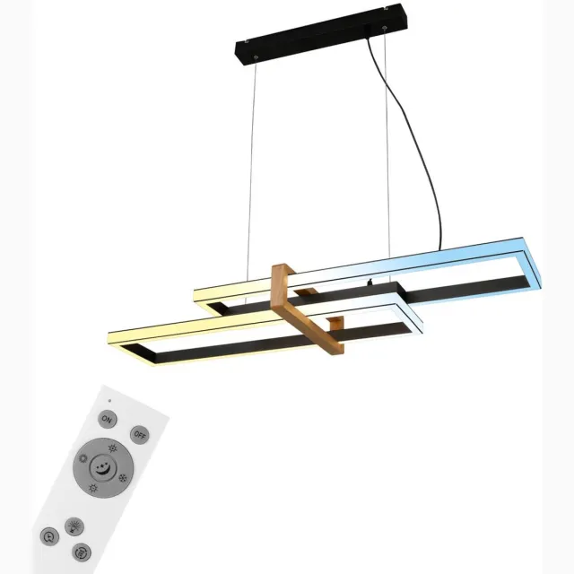 B.K.Licht BRILONER - Hanglamp - 4768015 - CCT kleurtemperatuurregeling - Memory functie - Traploos dimbaar - Inclusief afstandsbediening - Timer functie - 100 x 34 x 120 cm - Zwart hout