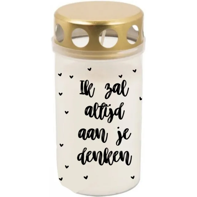 hipstyle Herinneringskaars- grafkaars- herdenkingslichtje- ik zal altijd aan je denken- kaars -hipstyle wit