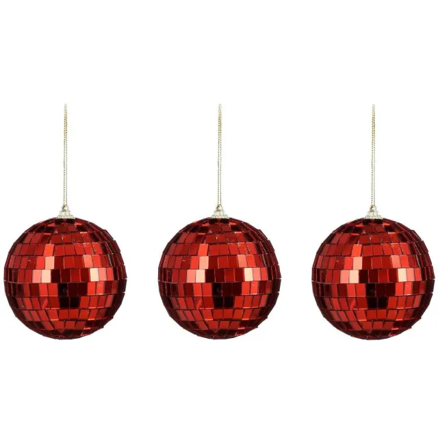 Mica Decorations Ornament spiegel Kerstballen rood - 3 stuks (ø8cm)