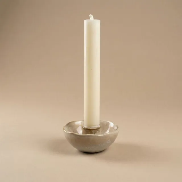 Kersten Keramische kaarsschotel - Lage ronde kaarshouder - Zand - Ø 7 cm Multi