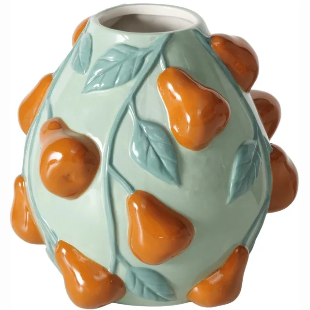 Boltze Vaas keramiek groen met bruine peren Boltze 20 cm