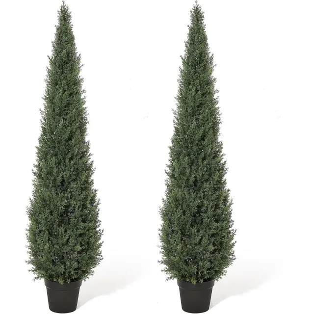 Triumpunpre 150cm UV-bestendige kunstceder/cypres topiary boom in pot – levensechte kunstgroenblijvende plant, onderhoudsvrij en geen water geven nodig, binnen- en buitendecoratie voor voordeur, entree, terras en tuin, set van 2 stuks
