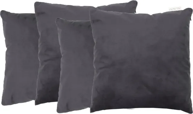 Lyonette Set van 4 Sierkussens - Velvet - Donker Grijs Antracietkleur - INCLUSIEF BINNENKUSSENS - Kussens Woonkamer - Sierkussens 45x45 cm - Sierkussenhoes grijs/antraciet