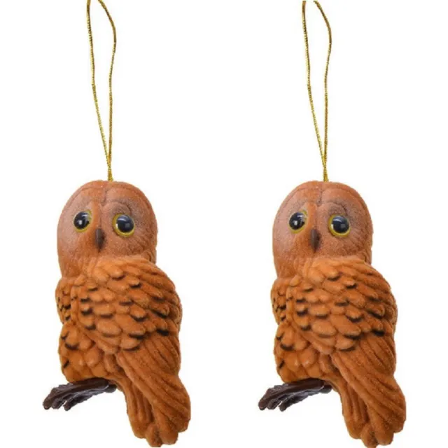 Decoris Kersthanger - 2x - uil - bruin - 8 cm - kunststof - kerstversiering - kerstornamenten